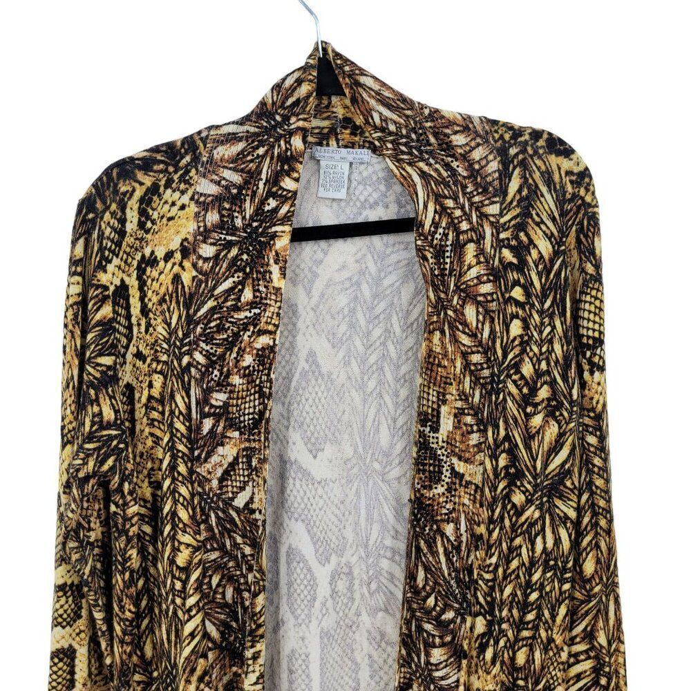 Vintage Alberto Makali Artsy Snake Open Cardigan‎ L Golden Duster Sweater Beaded - Picture 4 of 11